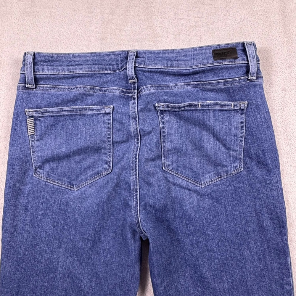 PAIGE Rory Crop Flare Jeans Blue‎ Distressed Raw Hem Size 31 (Msr 32x25) - Picture 6 of 15